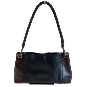 Brighton Vintage Black & Brown Leather Shoulder Bag –Braided Strap Boho Satchel